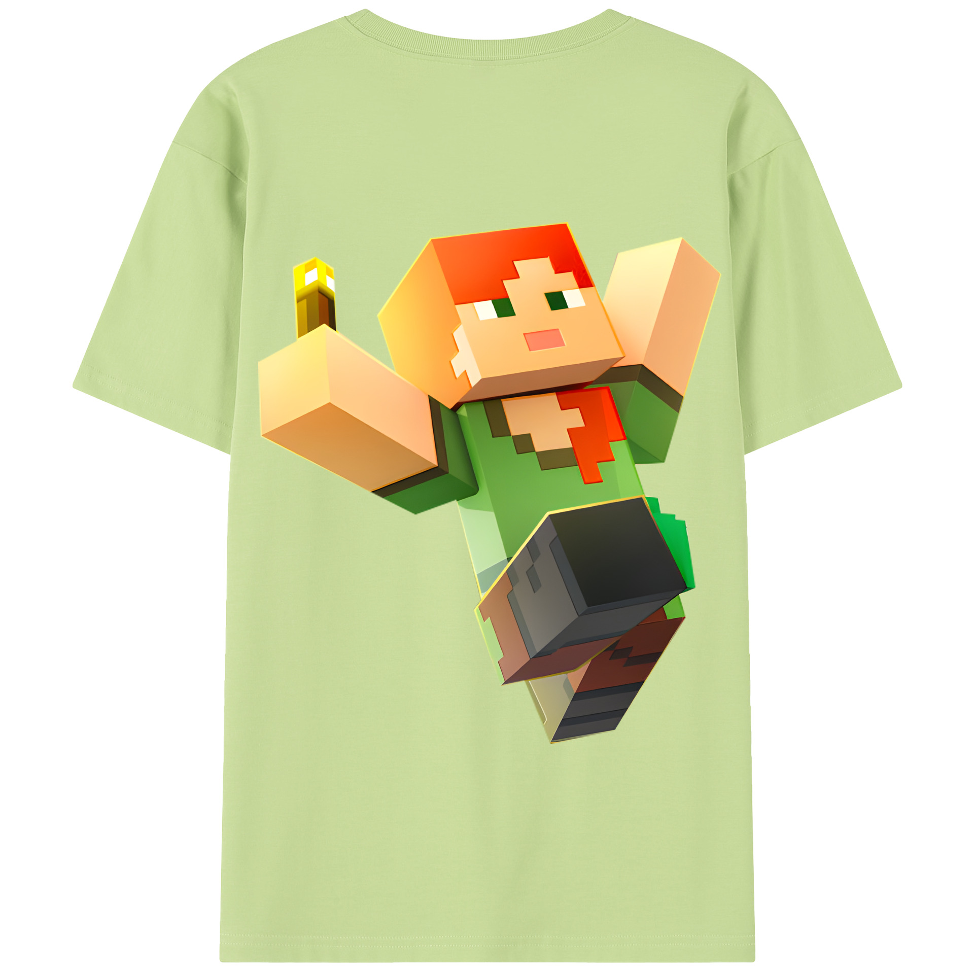 （画像用） マインクラフト ブロックの世界 Minecraft MC Block world 綿100％半袖Tシャツ（背面プリント）